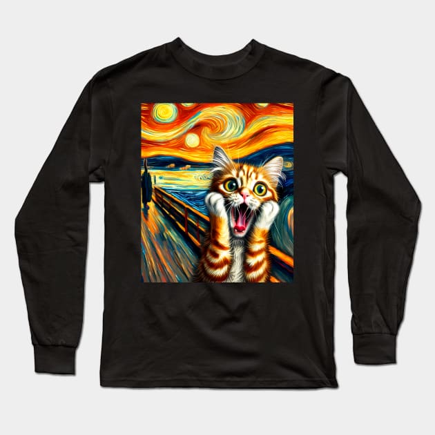 Van Gogh Cat Scream Long Sleeve T-Shirt by TWOintoA